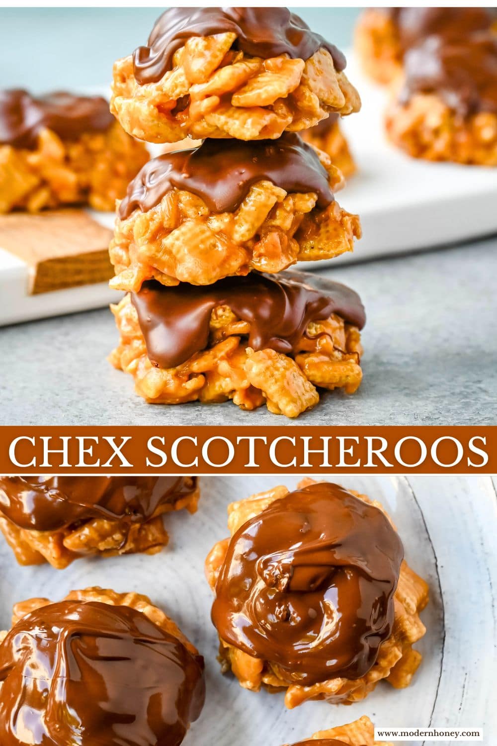 Chex Scotcheroos are an easy, delicious, no-bake treat that combines crunchy cereal, sweet peanut butter, and a chocolate-butterscotch topping. It’s a take on the classic Scotcheroos recipe, but we’re swapping out the usual Rice Krispies cereal for Rice Chex to make them crunchier. You are going to love this easy no-bake dessert.