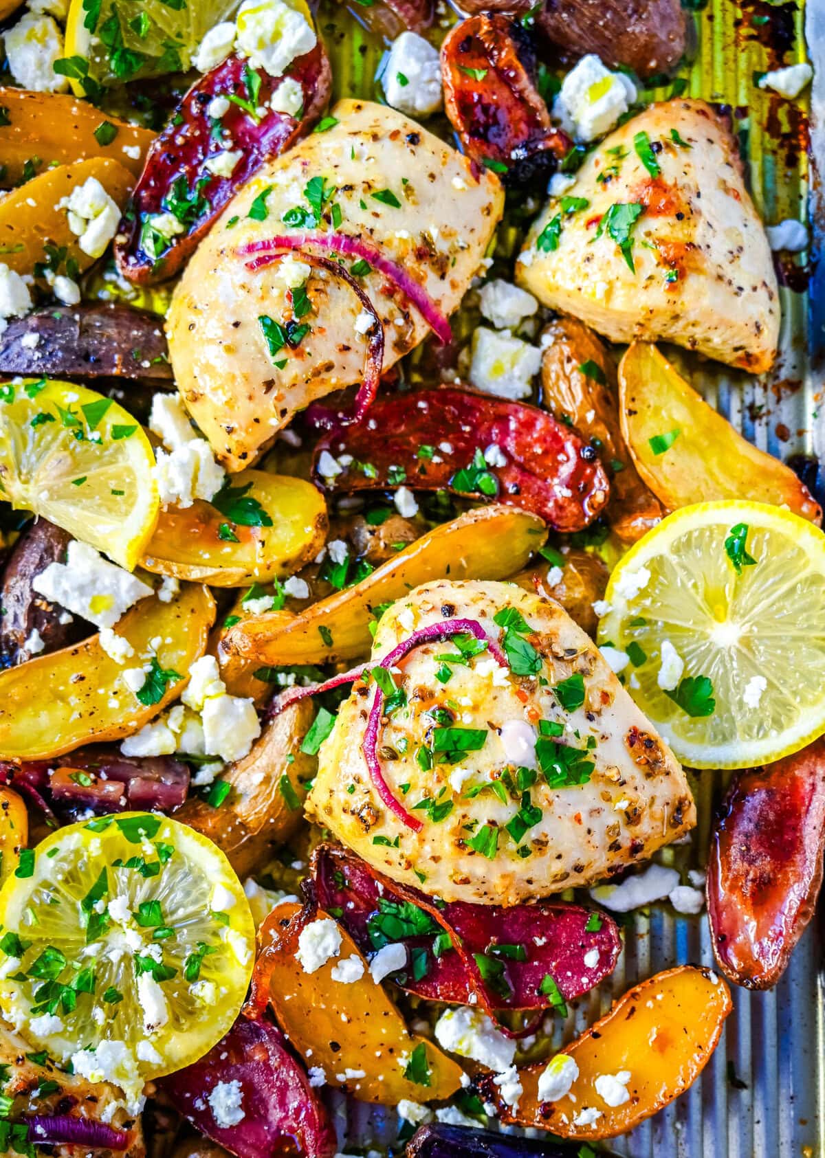 This Sheet Pan Greek Chicken and Potatoes are a perfect combination of juicy, marinated, golden-brown Greek chicken, tender potatoes, and a punch of fresh citrus and herbs in every bite. It’s a perfect weeknight dinner that requires only one pan and a little bit of prep time.