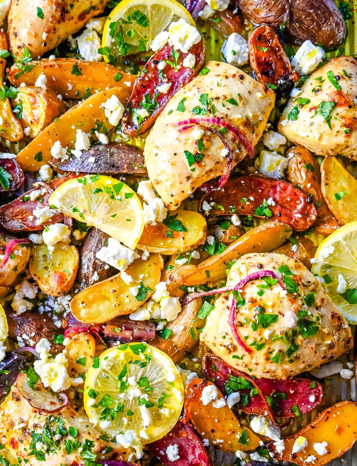 This Sheet Pan Greek Chicken and Potatoes are a perfect combination of juicy, marinated, golden-brown Greek chicken, tender potatoes, and a punch of fresh citrus and herbs in every bite. It’s a perfect weeknight dinner that requires only one pan and a little bit of prep time.