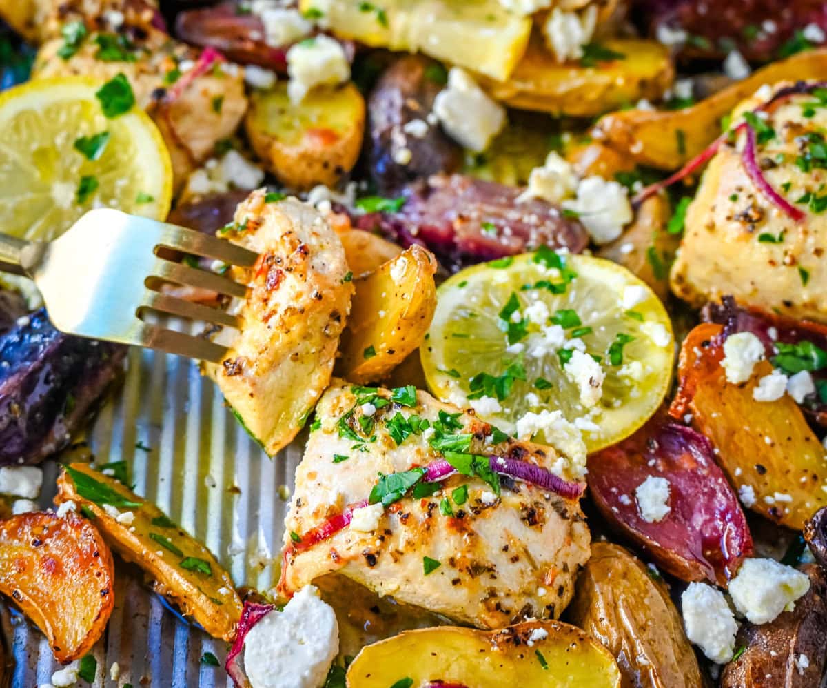 This Sheet Pan Greek Chicken and Potatoes are a perfect combination of juicy, marinated, golden-brown Greek chicken, tender potatoes, and a punch of fresh citrus and herbs in every bite. It’s a perfect weeknight dinner that requires only one pan and a little bit of prep time.