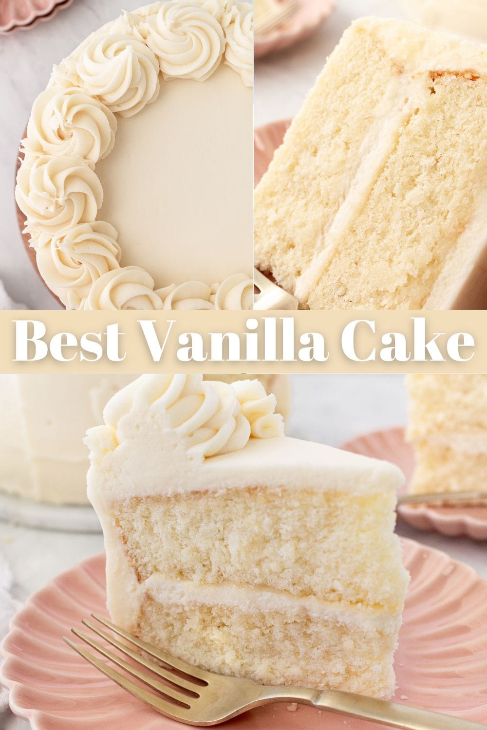 The best homemade vanilla cake recipe with vanilla bean buttercream frosting. If you’re looking for the best homemade vanilla cake recipe, this is it! This moist and fluffy vanilla cake is easy to make from scratch using simple ingredients. Perfect for birthdays or celebrations. This white cake recipe features a light, airy crumb and the most tender texture. This is a bakery-worthy dessert!