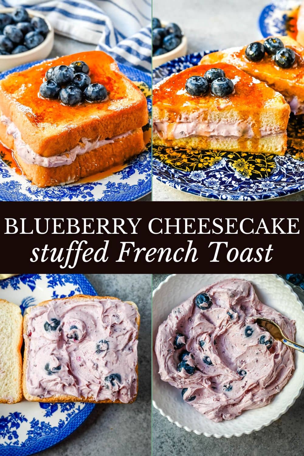 Blueberry Cheesecake Stuffed French Toast. This Blueberry Cream Cheese Stuffed French Toast Recipe is made with soft, thick bread stuffed with a homemade blueberry cream cheese and dipped in a vanilla custard batter and cooked until golden.