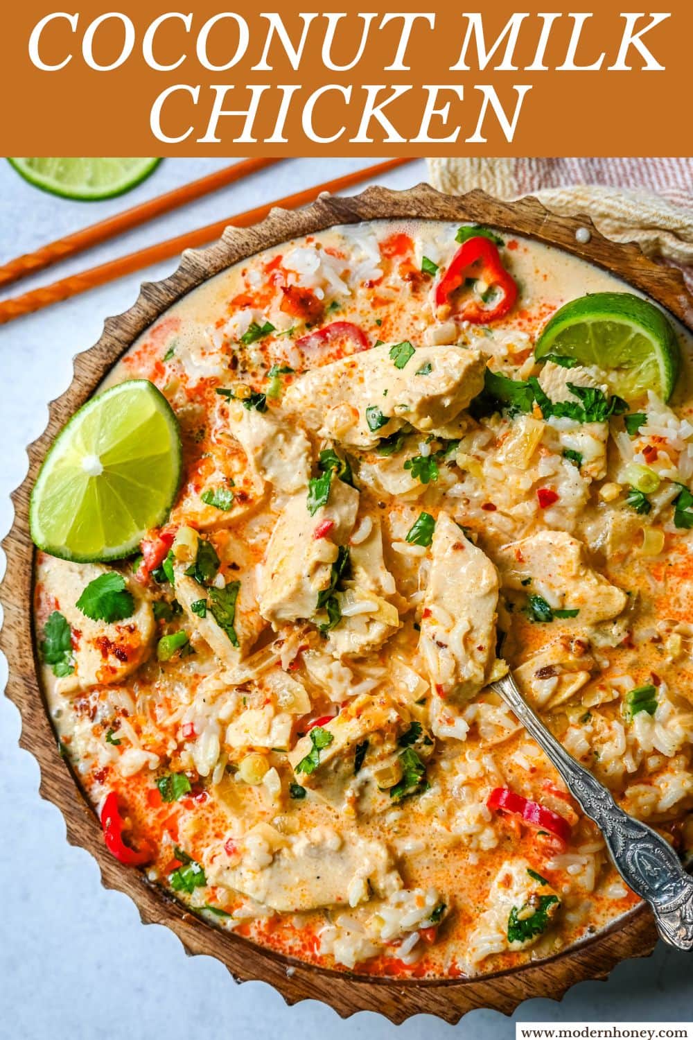 This tender Poached Coconut Milk Chicken with aromatics, creamy coconut milk, red Thai curry paste, and spices all atop rice is made in less than 30 minutes and is perfect for a weeknight dinner.